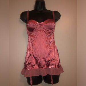 🤍Vintage Sexy Little Things by V.S Dark Rose pink🌺Silky Corset w/Garter belts